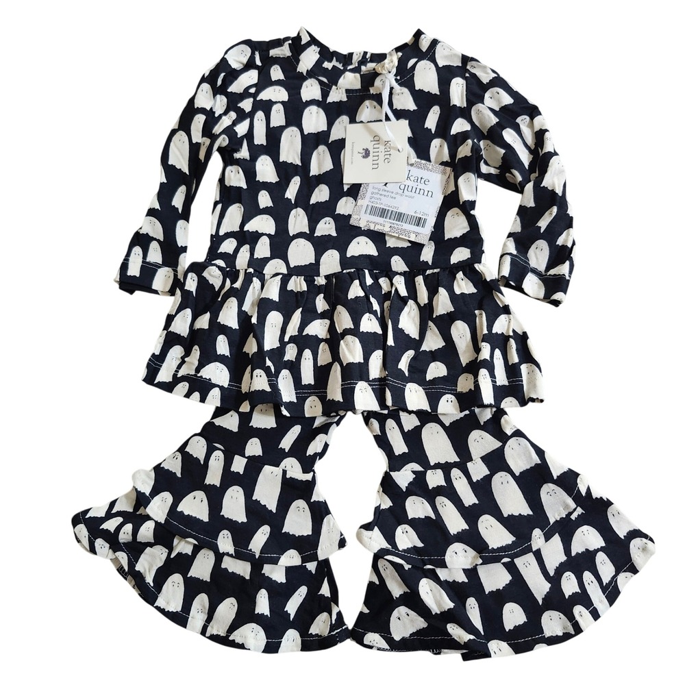 Kate Quinn Baby Ghost Halloween Drop Waist Tee Anne Bell Bottom Pants Set 6-12M